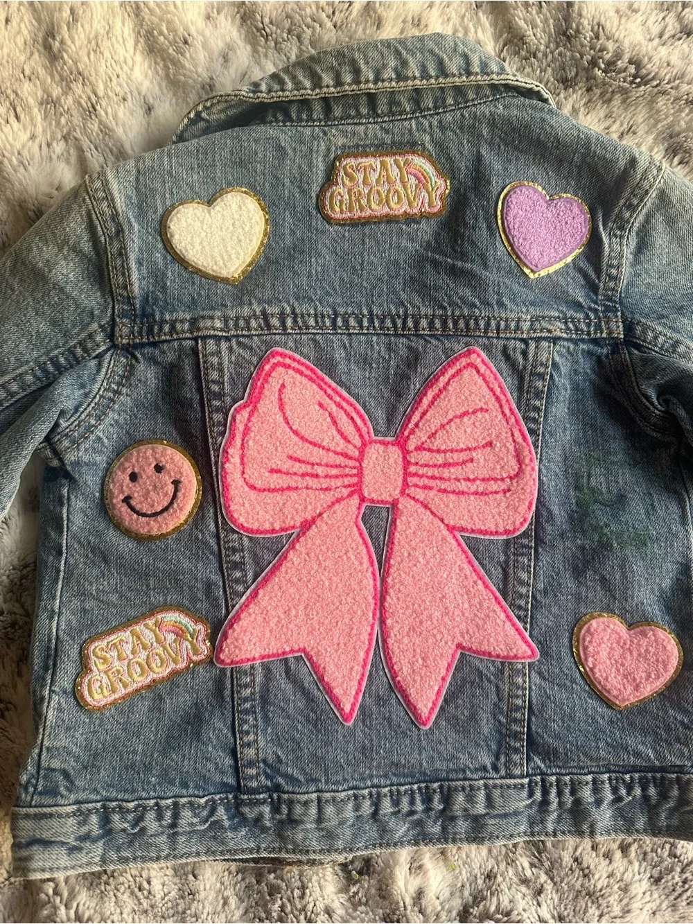 Osh kosh Denim girls Jacket 3t with Pink Bow & Heart Patches